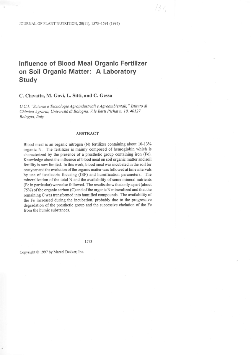 Pdf Influence Of Blood Meal Organic Fertilizer On Soil Organic Matter A Laboratory Study