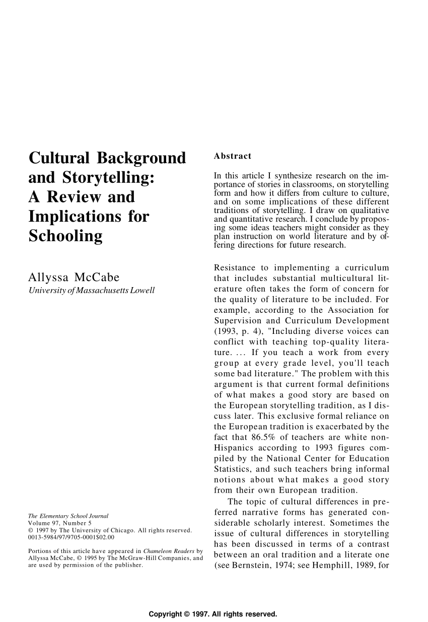PDF) Cultural Background and Storytelling: A Review and Implications for  Schooling