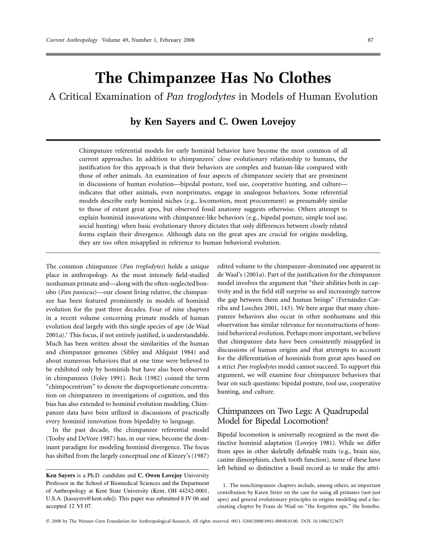PDF) The Chimpanzee Has No Clothes: A Critical Examination of Pan