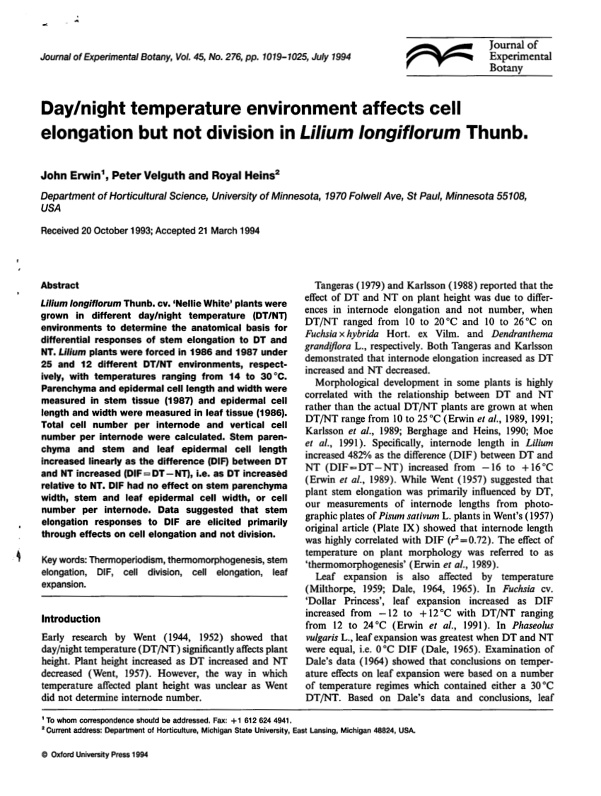 PDF Day night temperature affects cell elongation but not cell