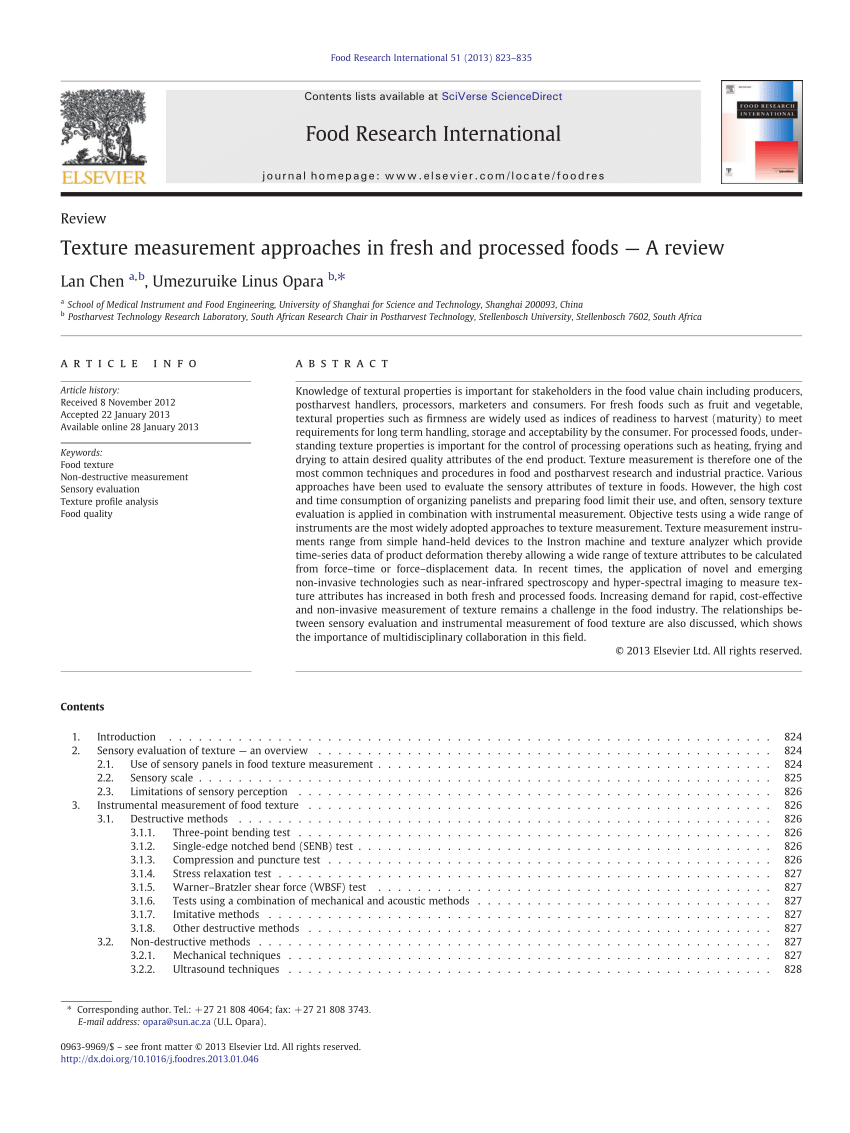 Pdf Texture Measurement Approaches In Fresh And Processed Foods A Review