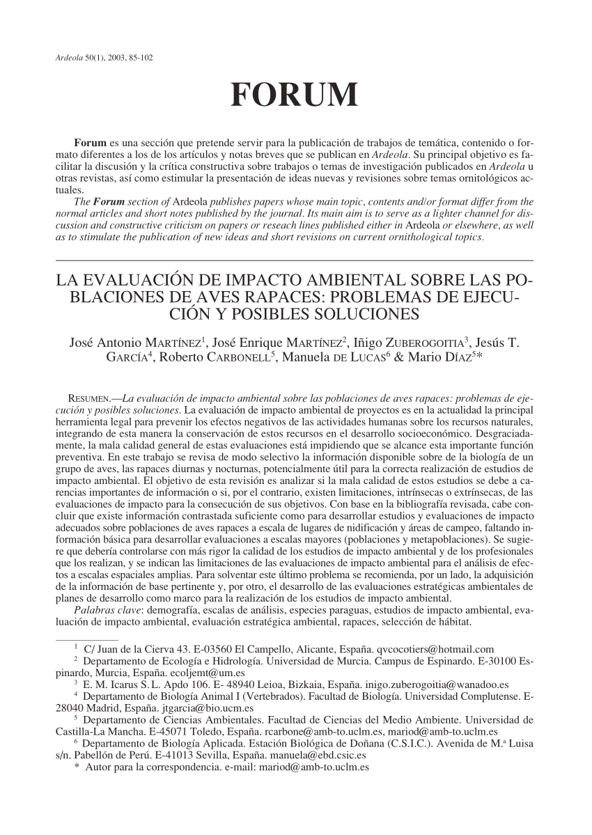 Pdf La Evaluacion De Impacto Ambiental Sobre Las Poblaciones De Aves Rapaces Problemas De Ejecucion Y Posibles Soluciones