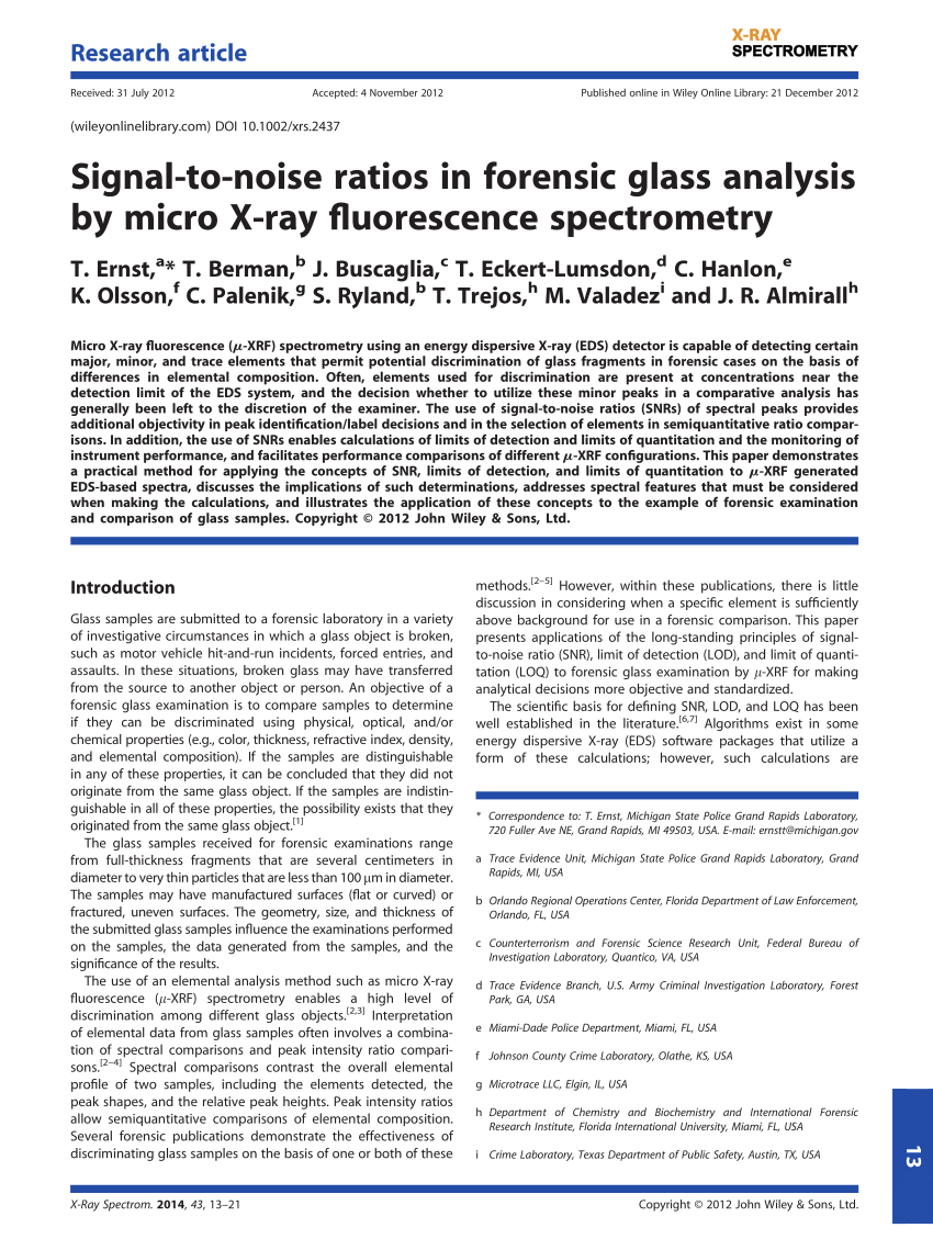PDF) Signal-to-noise ratios in forensic glass analysis by micro X