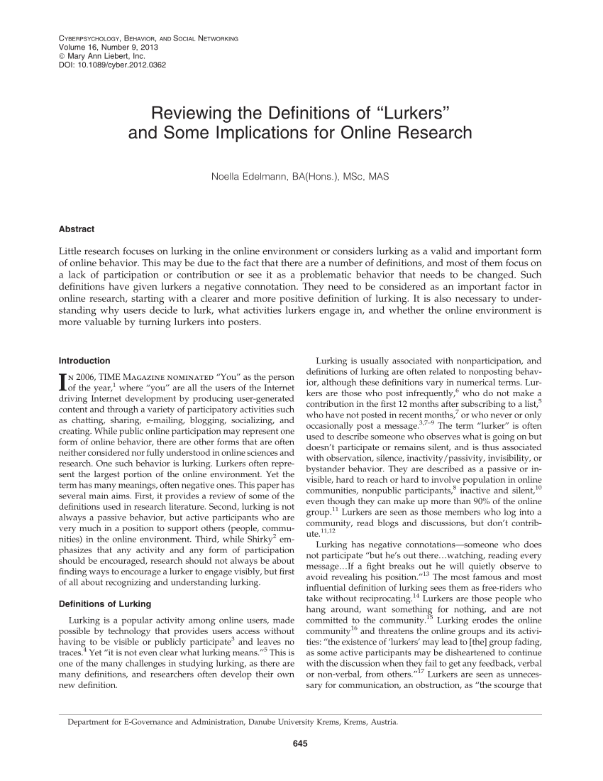 Pdf Reviewing The Definitions Of Lurkers And Some Implications For Online Research