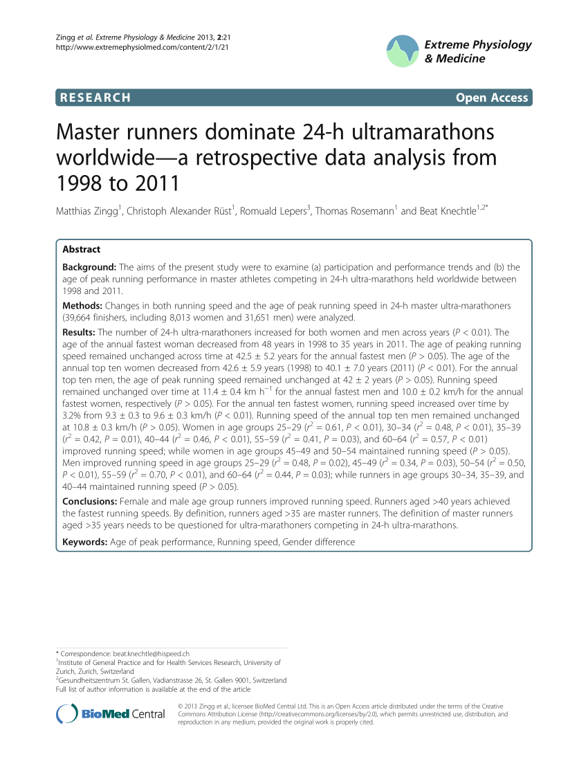 Pdf Master Runners Dominate 24 Ultramarathons Worldwide A Retrospective Data Analysis From