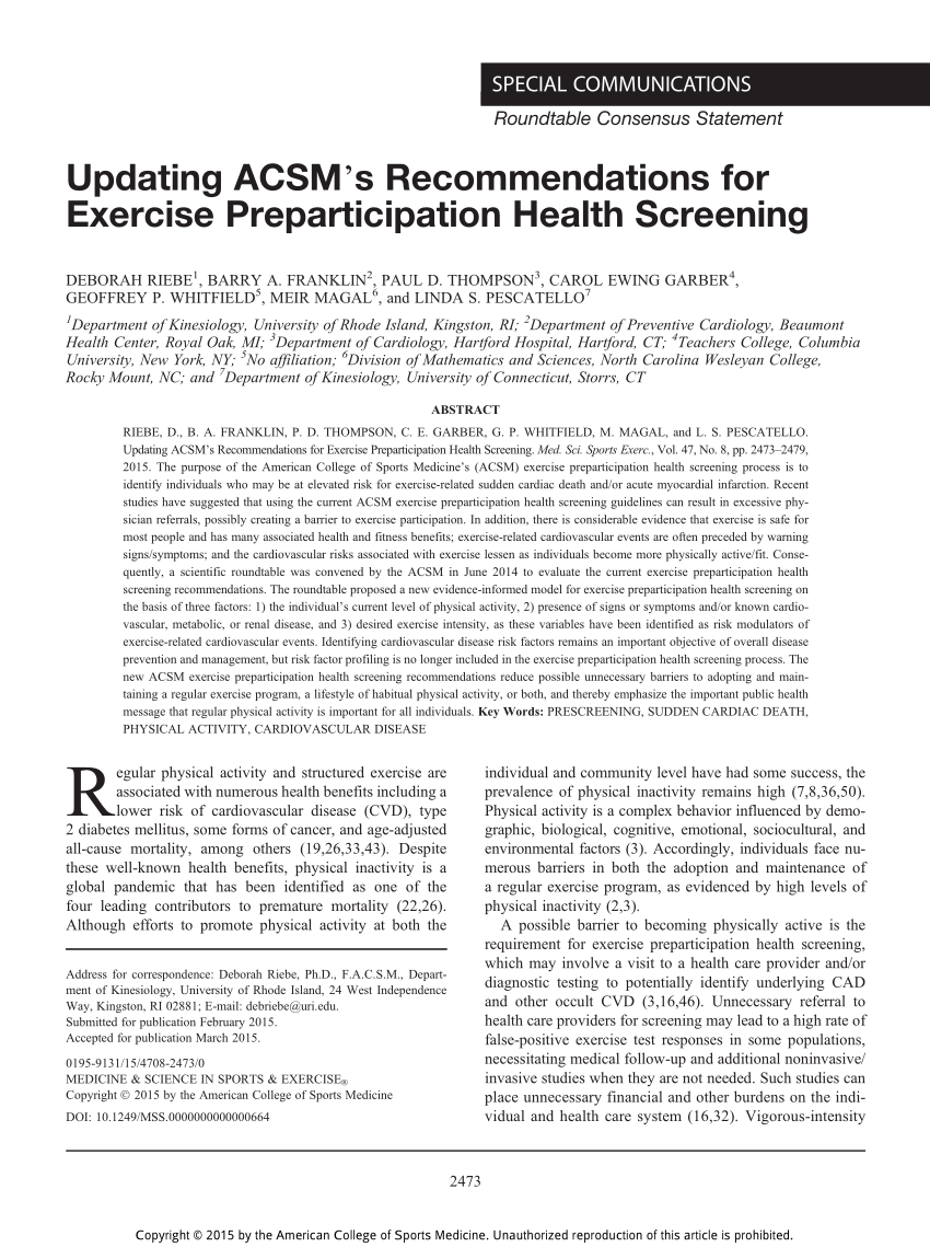 (PDF) ACSM's New Preparticipation Health Screening from