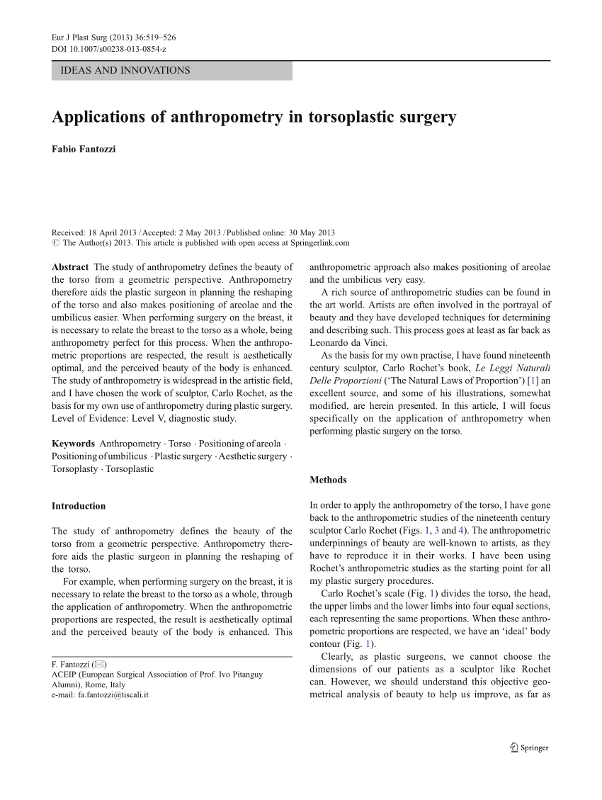PDF) Applications of anthropometry in torsoplastic surgery