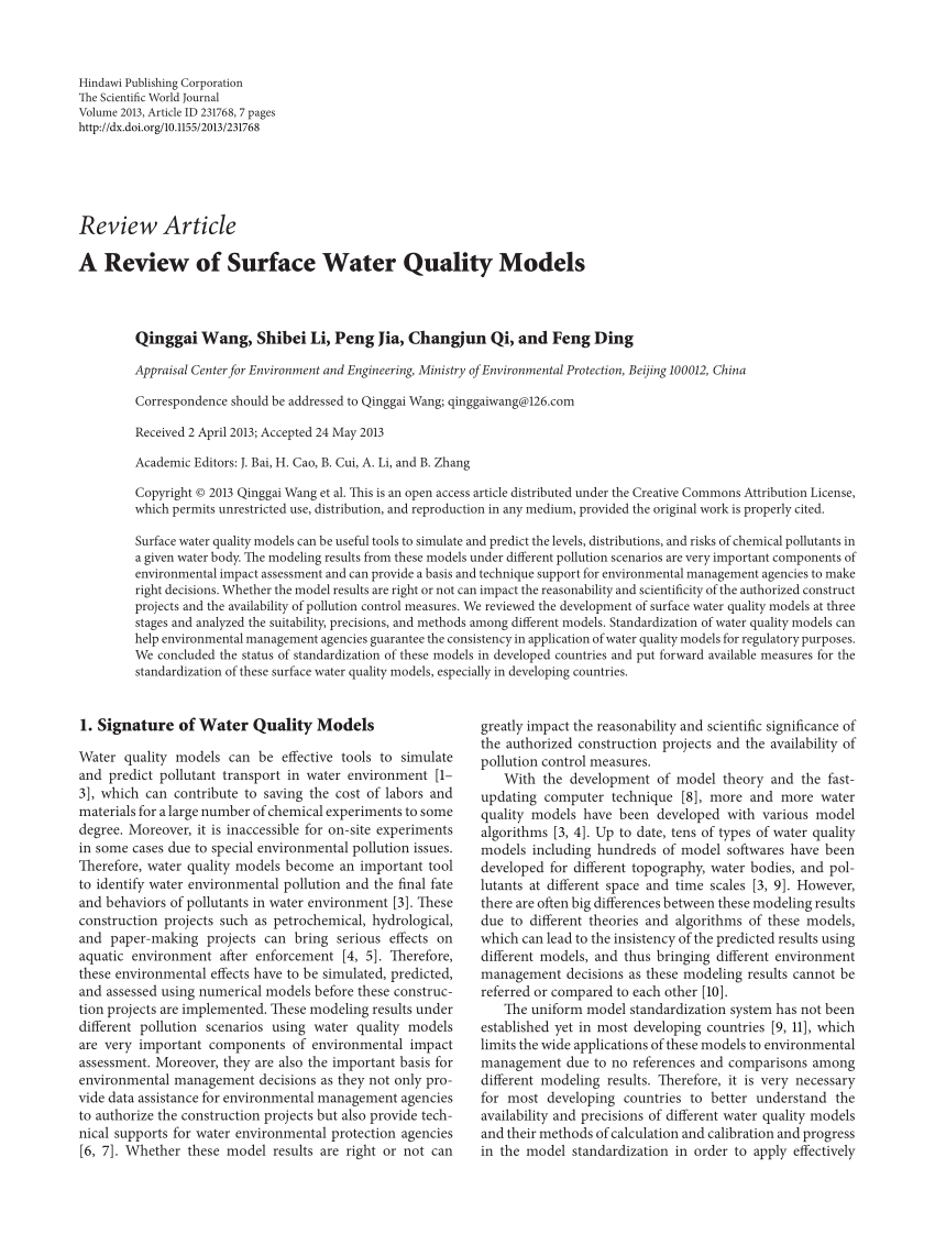 literature review on surface water quality