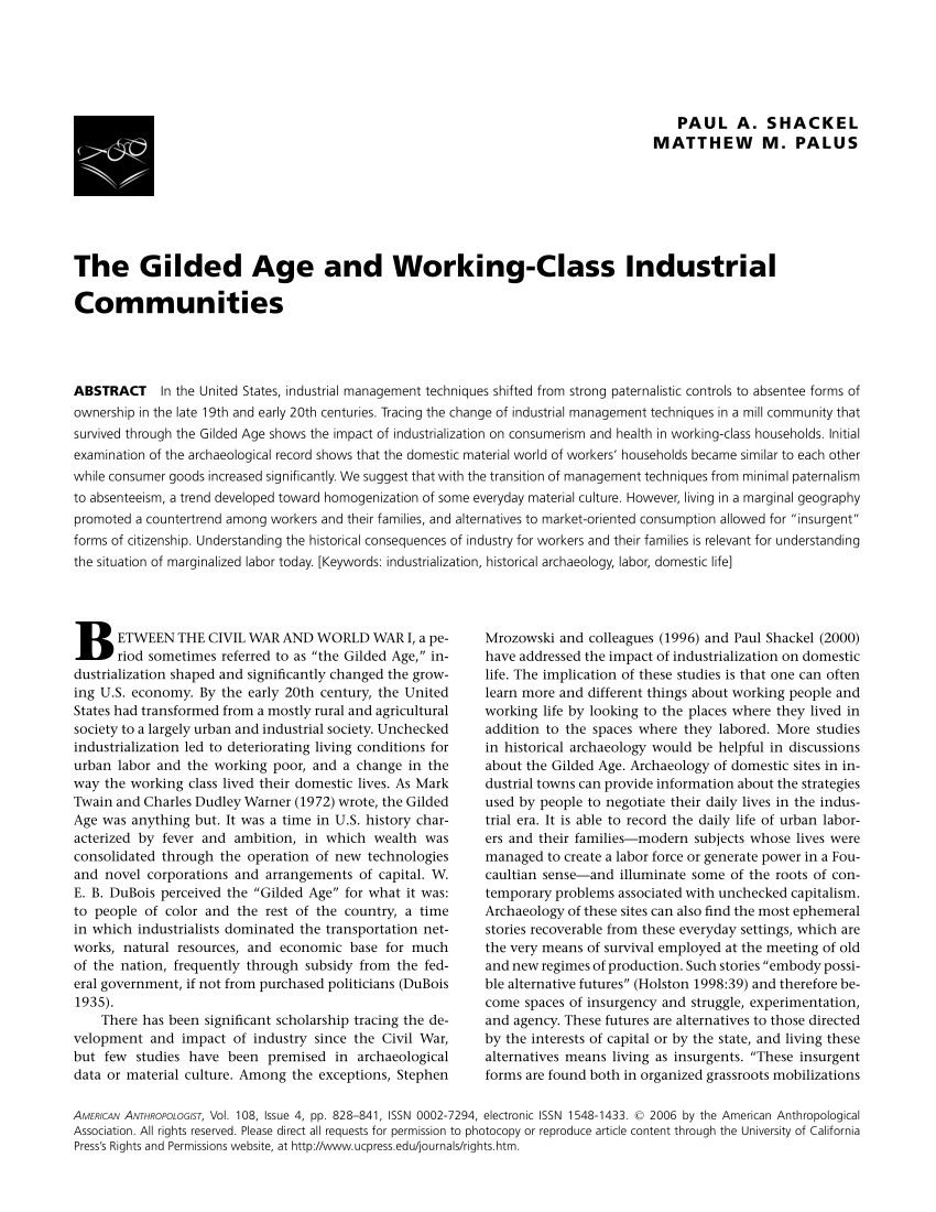 PDF) The Gilded Age and Working-Class Industrial Communities