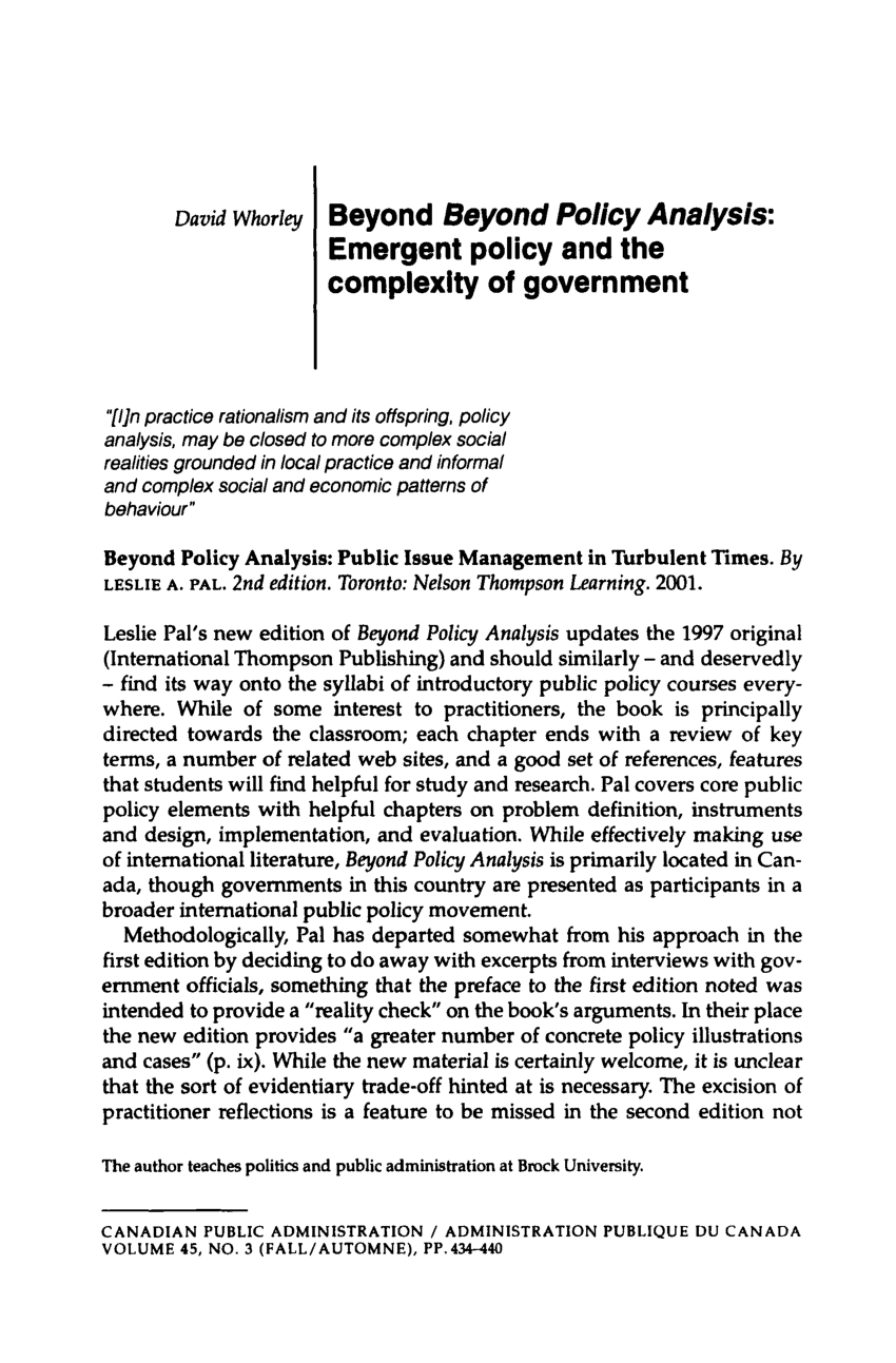 Public Issue Management in Turbulent Times Beyond Policy Analysis 