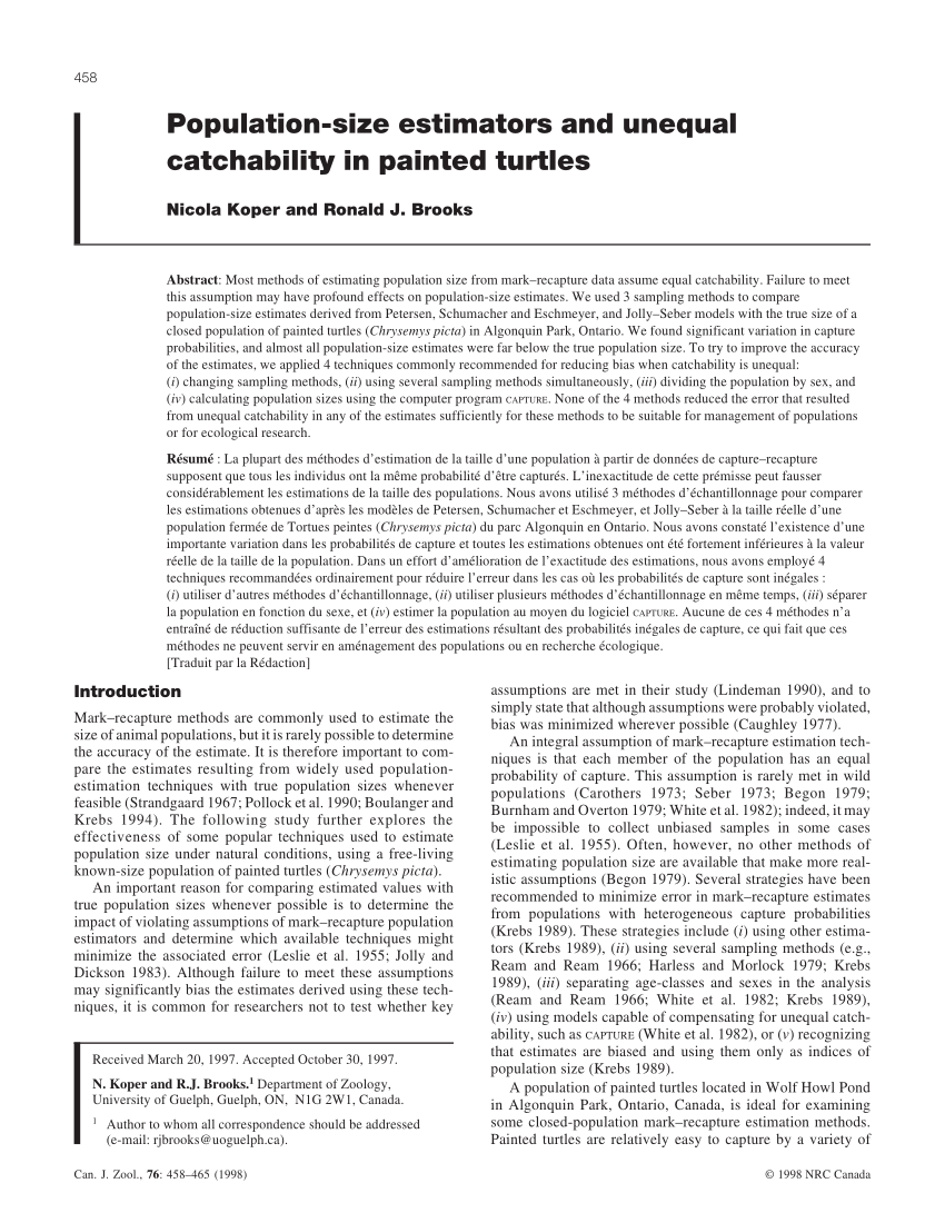 PDF) Population-size estimators and unequal catchability in painted turtles