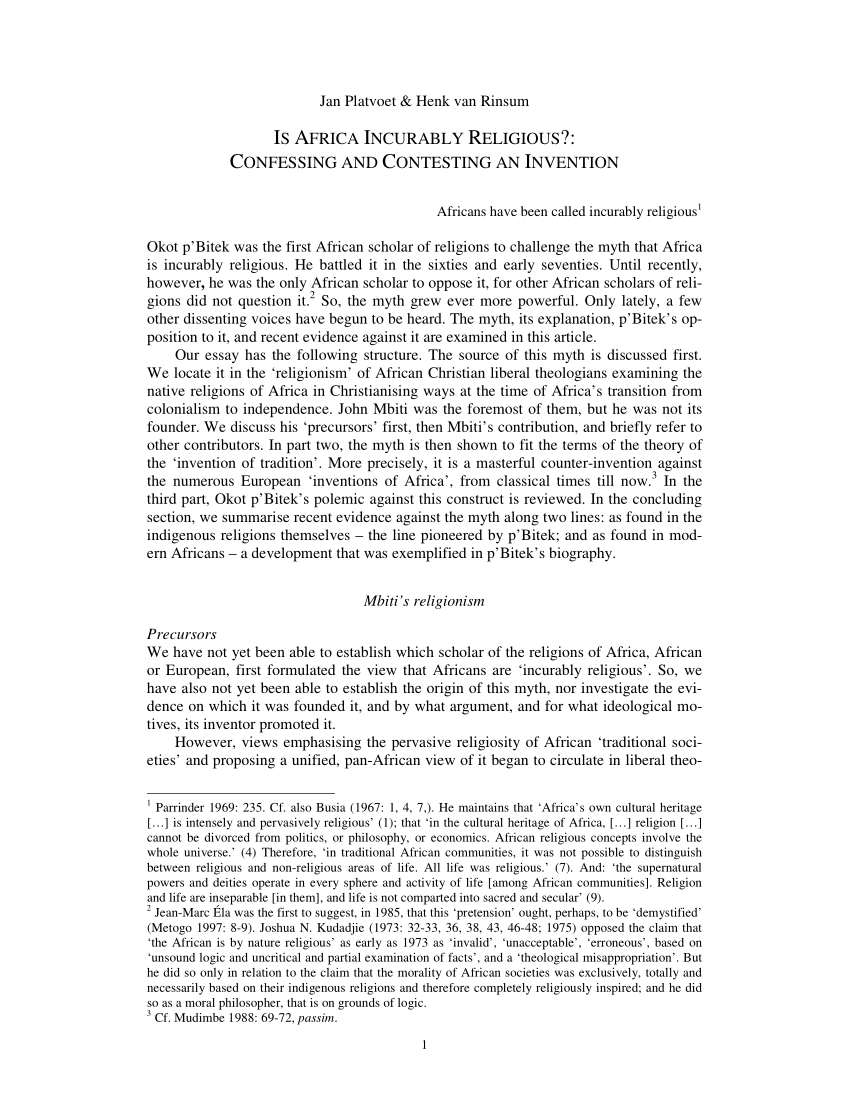 (PDF) Is Africa Incurably Religious?