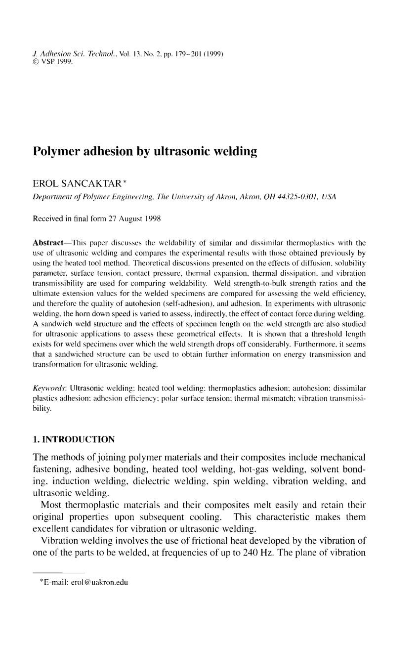 PDF) Polymer adhesion by ultrasonic welding