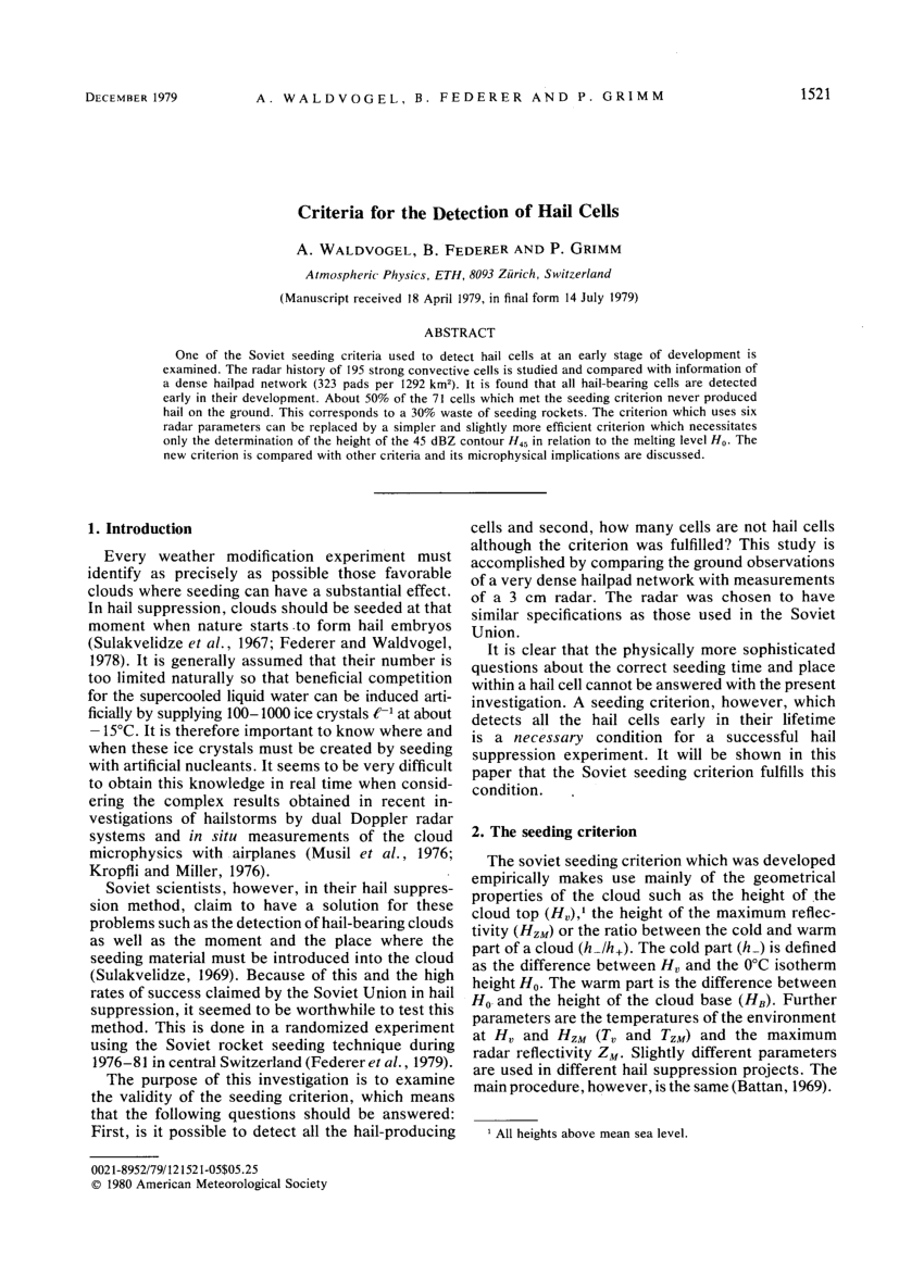 Pdf Criteria For The Detection Of Hail Cells