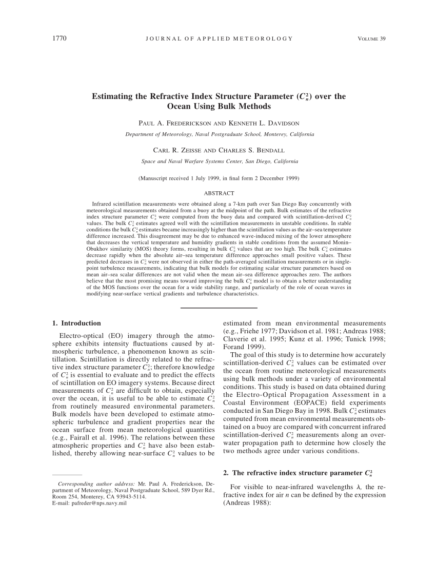 Pdf Estimating The Refractive Index Structure Parameter Over The Ocean Using Bulk Methods