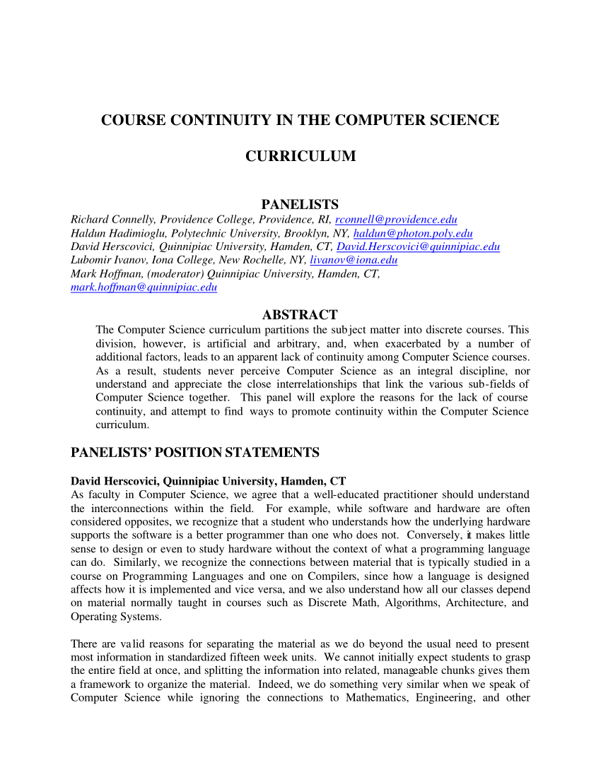 (PDF) Course continuity in the Computer Science curriculum