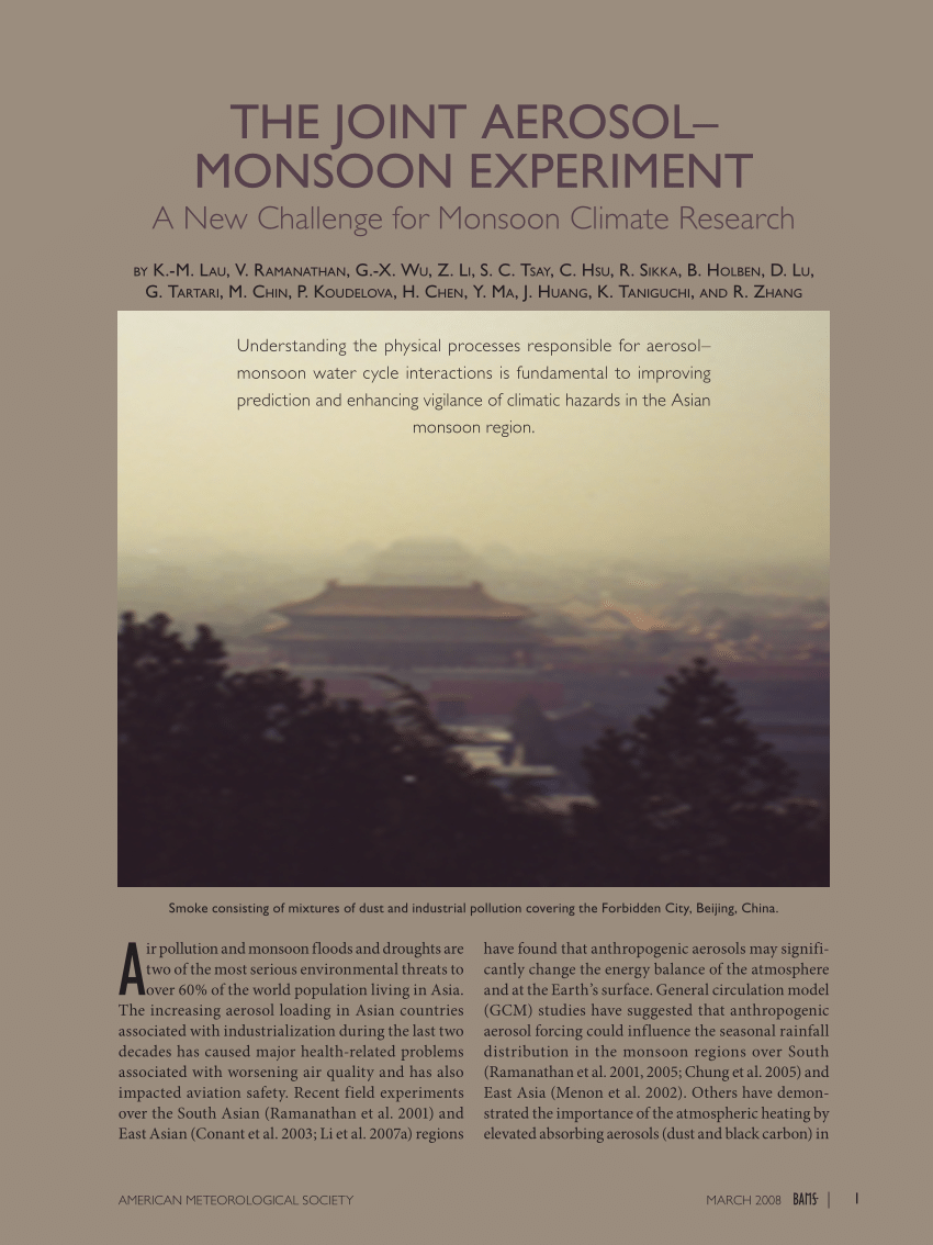 Pdf The Joint Aerosol Monsoon Experiment A New Challenge For Monsoon Climate Research