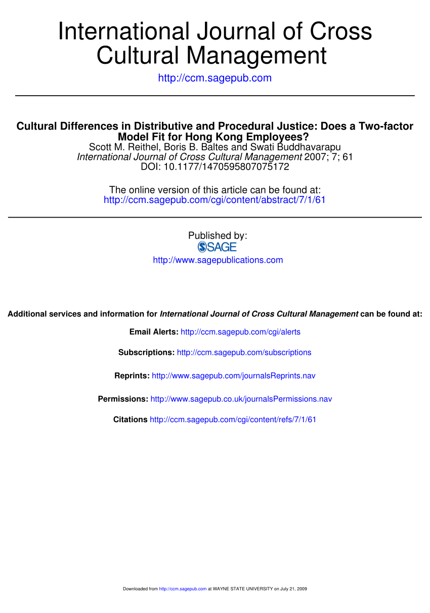 Pdf Cultural Differences In Distributive And Procedural Justicedoes A Two Factor Model Fit For Hong Kong Employees