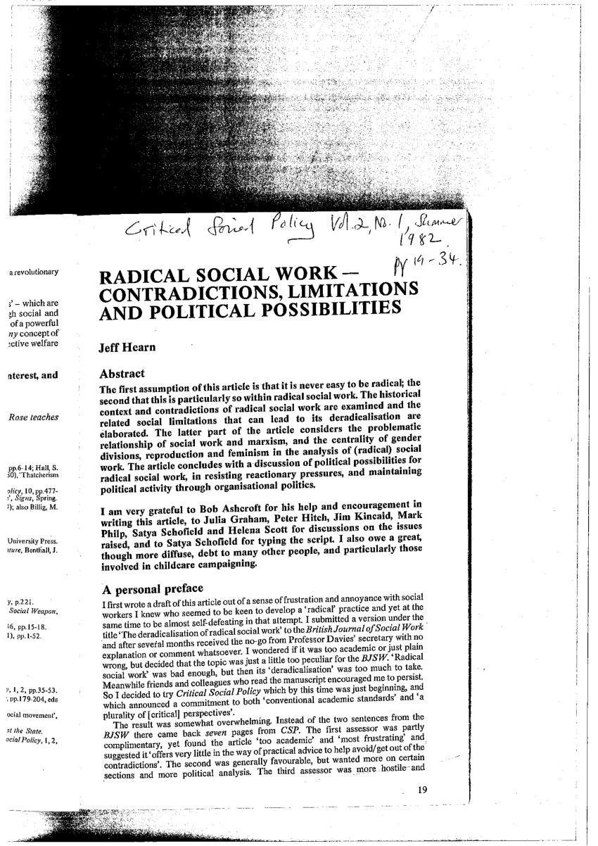 PDF) Radical Social Work Contradictions, Limitations and Political