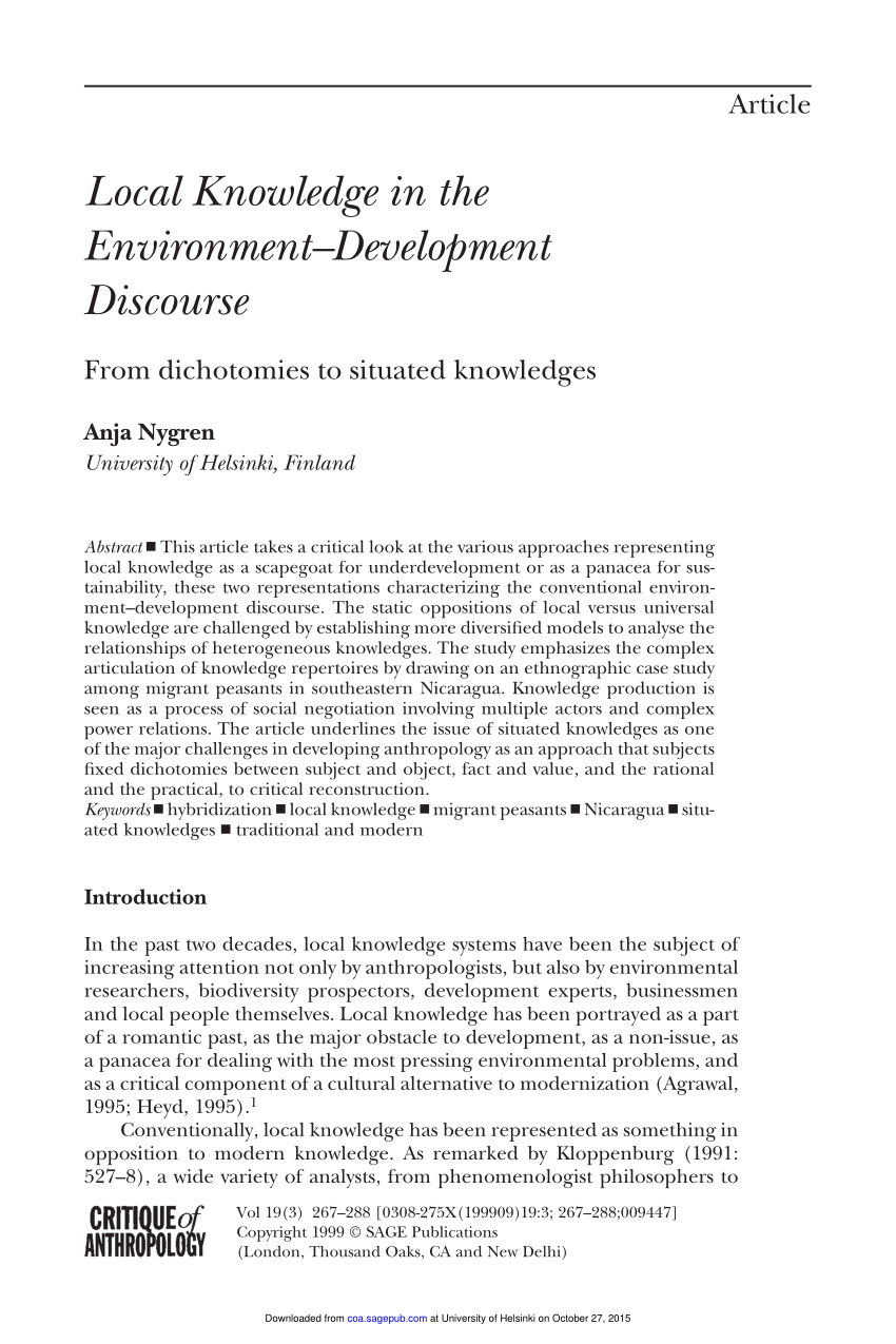 PDF) Knowledge in the Environment–Development DiscourseFrom dichotomies to knowledges