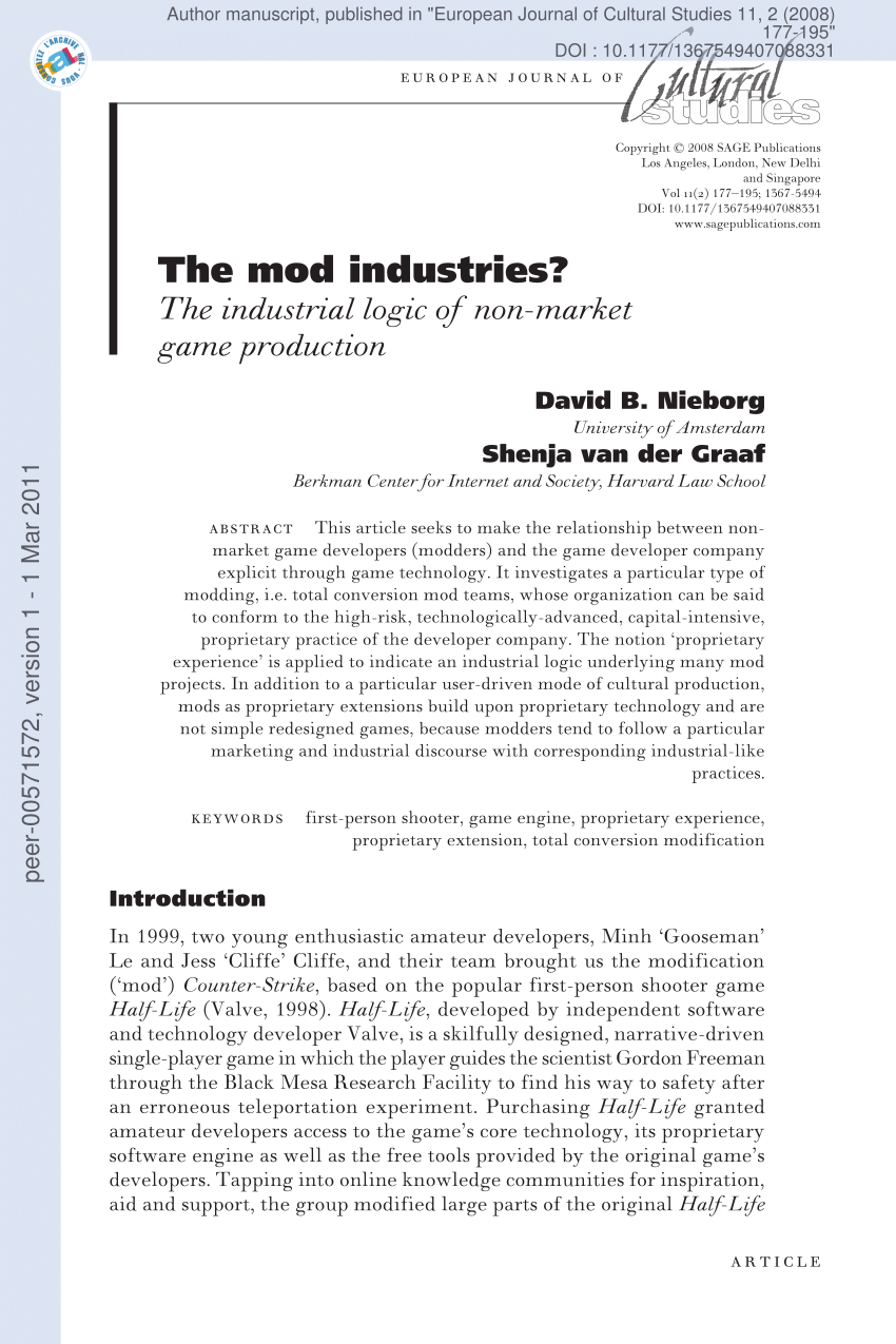 Pdf The Mod Industries The Industrial Logic Of Non Market Game Production