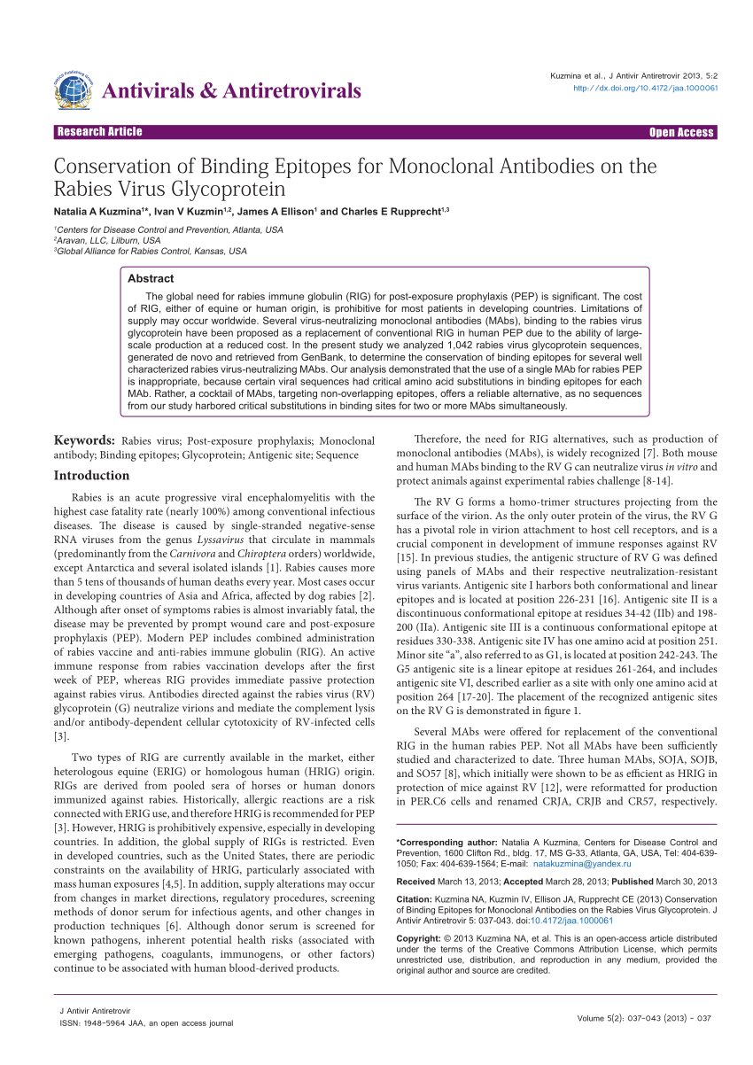 (PDF) Conservation of binding epitopes for Monoclonal Antibodies on the