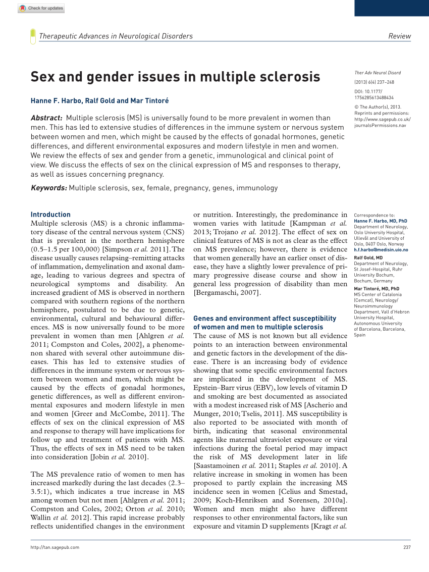 PDF) Sex and gender issues in multiple sclerosis