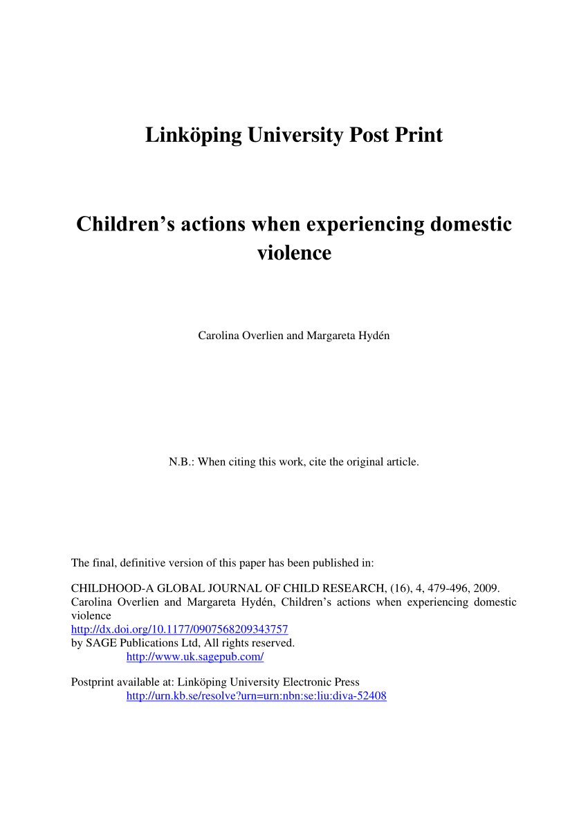 Pdf Children S Actions When Experiencing Domestic Violence