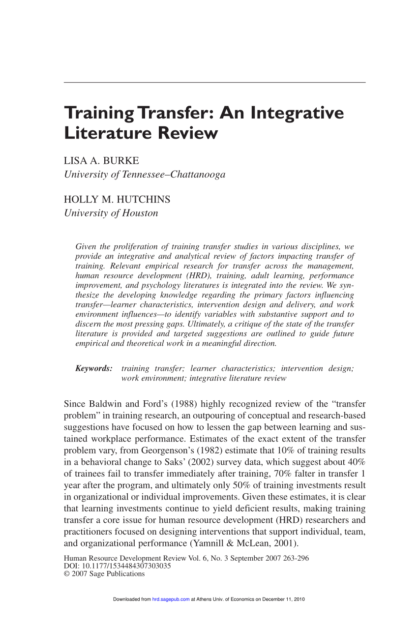 PDF) Training Transfer: An Integrative Literature Review