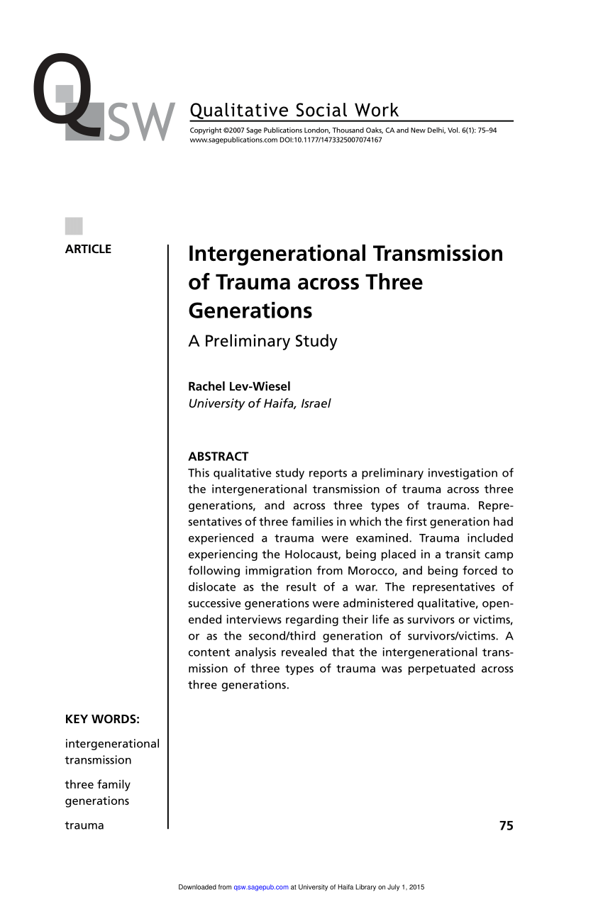 Populær Legeme national PDF) Intergenerational Transmission of Trauma across Three Generations: A  Preliminary Study