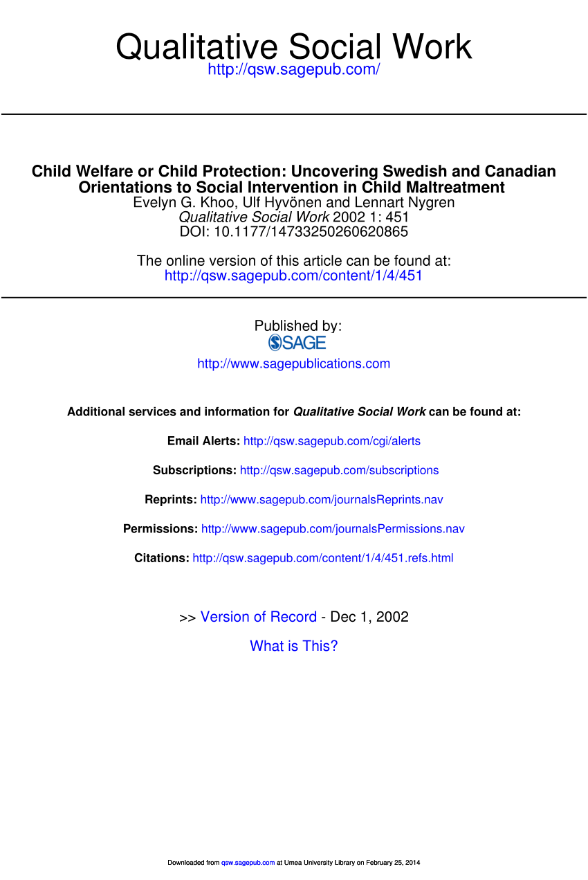 Pdf Child Welfare Or Child Protection Uncovering Swedish And Canadian Orientations To Social Intervention In Child Maltreatment