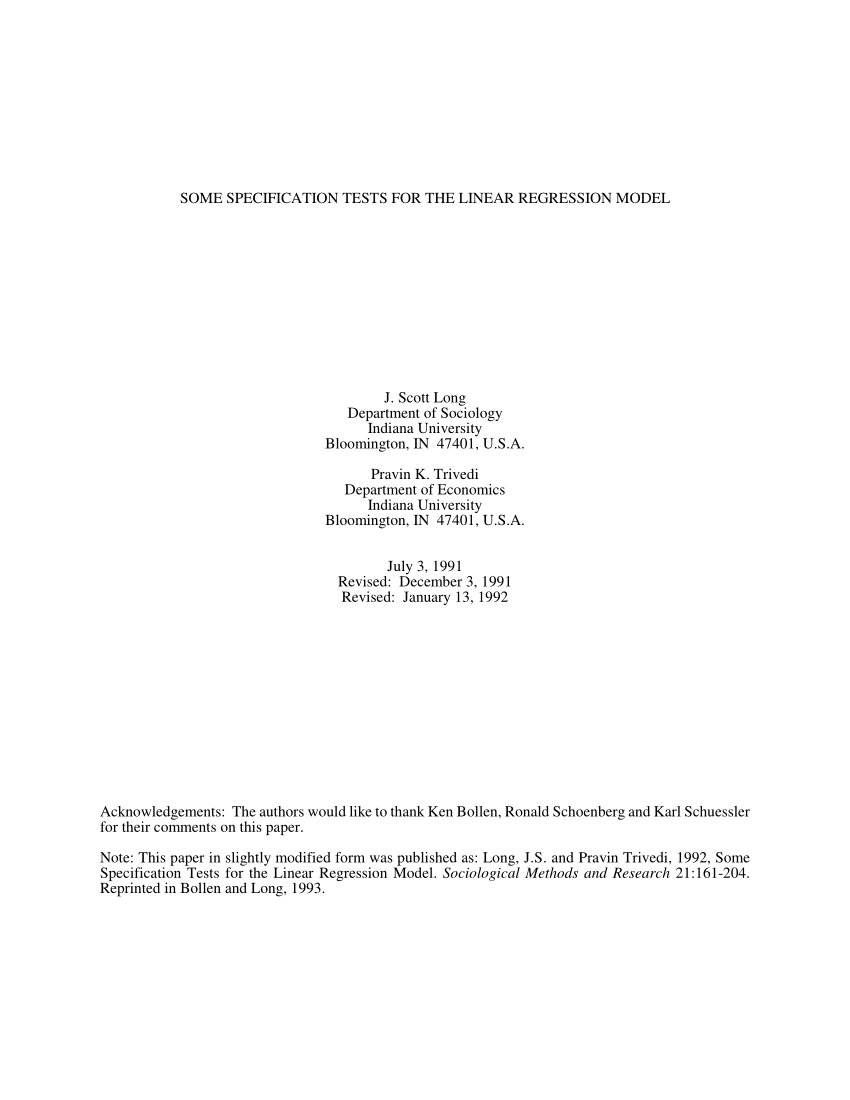 Forhåbentlig væske melodrama PDF) Some Specification Tests for the Linear Regression Model