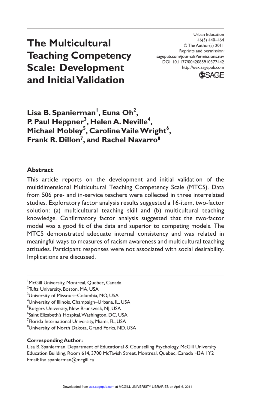 Pdf The Multicultural Teaching Competency Scale Development And Initial Validation