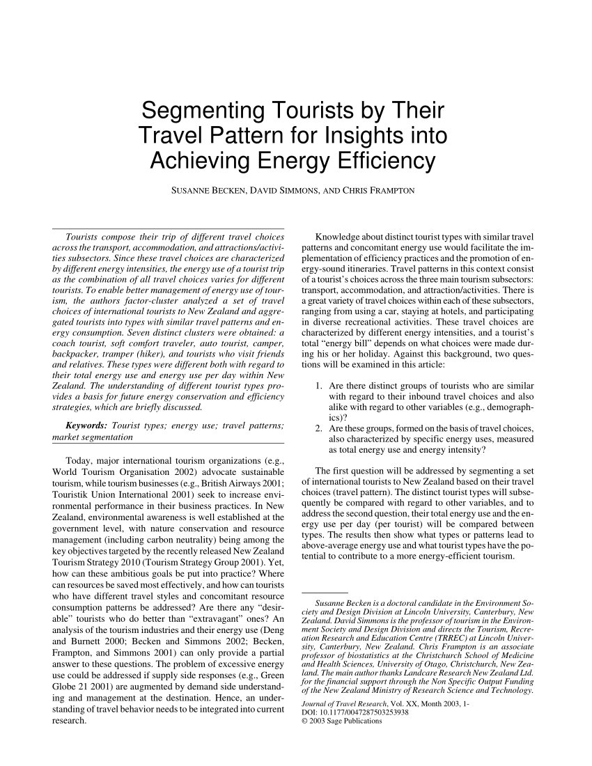 Pdf Segmenting Tourists By Their Travel Pattern For Insights Into Achieving Energy Efficiency