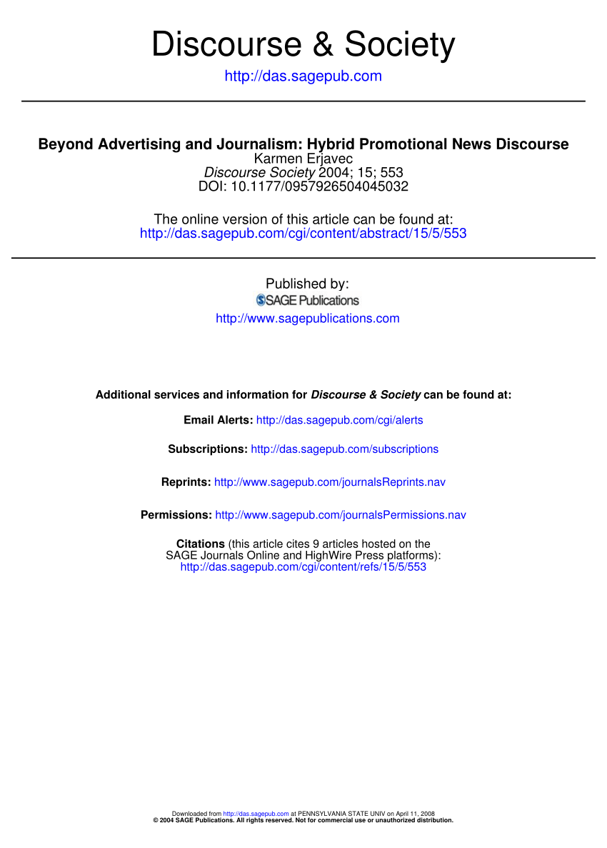 PDF) Beyond Advertising and Journalism: Hybrid Promotional News Discourse