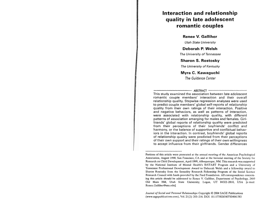 PDF) Interaction and Relationship Quality in Late Adolescent