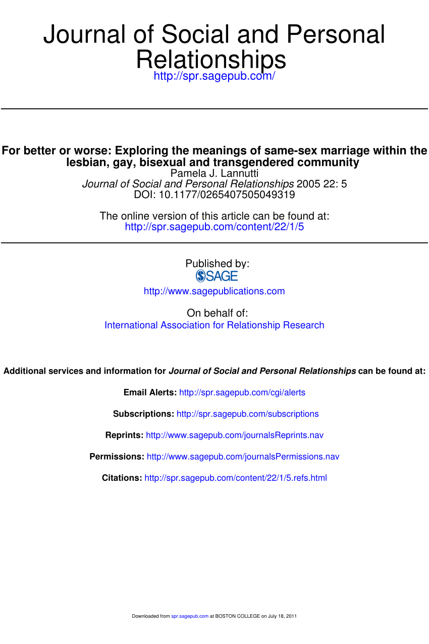 PDF) For Better or Worse: Exploring the Meanings of Same-Sex Marriage  Within the Lesbian, Gay, Bisexual and Transgendered Community