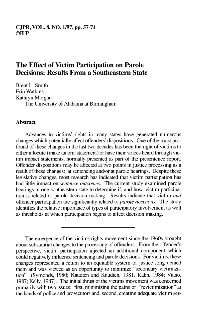 PDF) The Effect of Victim Participation on Parole Decisions