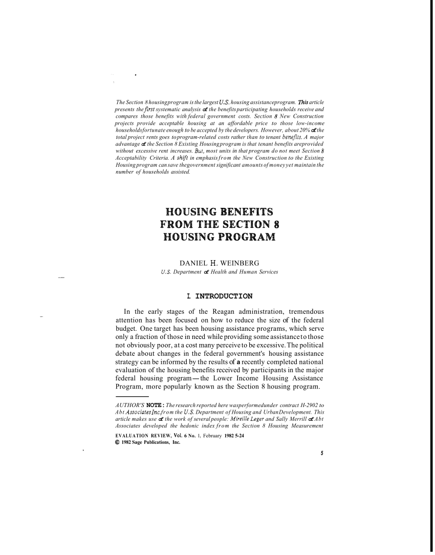 (PDF) Housing Benefits From the Section 8 Housing Program