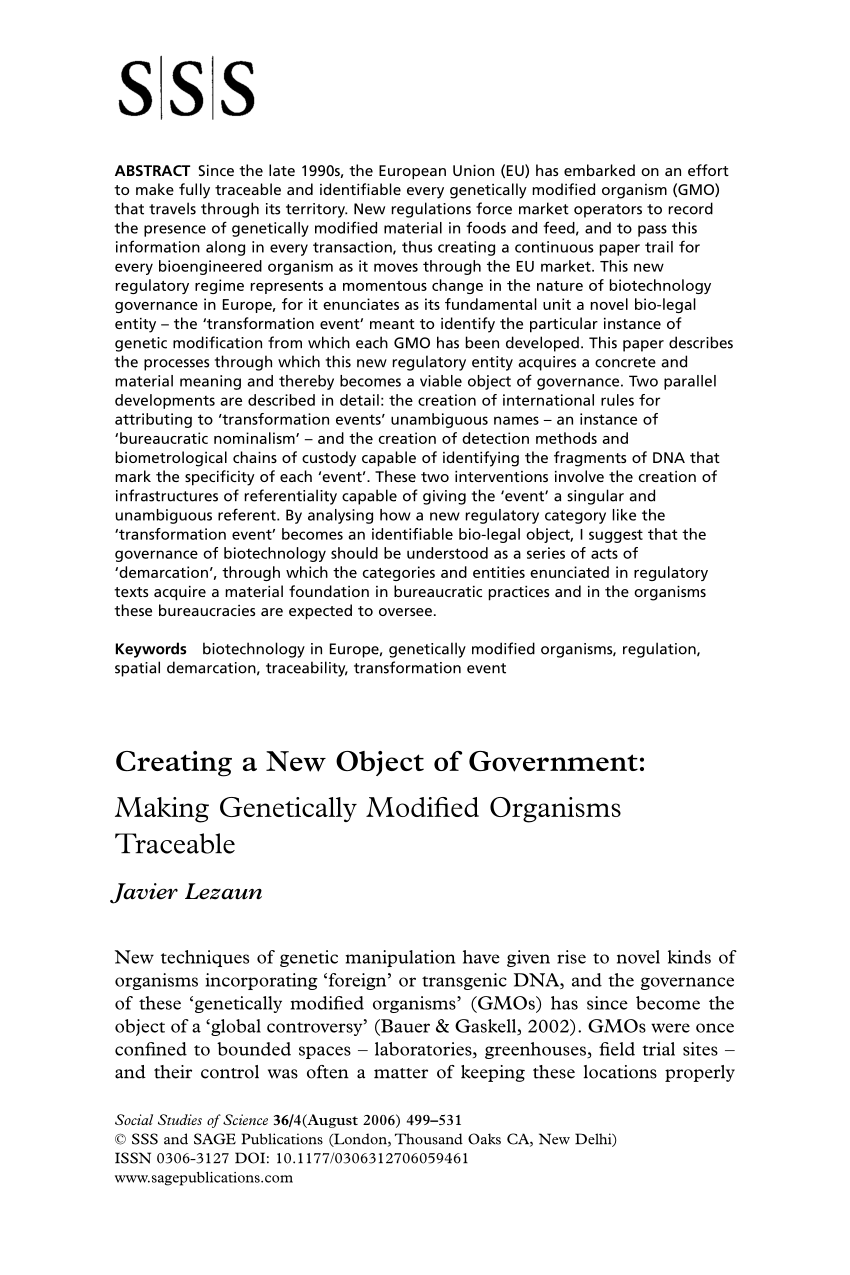 PDF) Creating a New Object of Government: Making Genetically ...