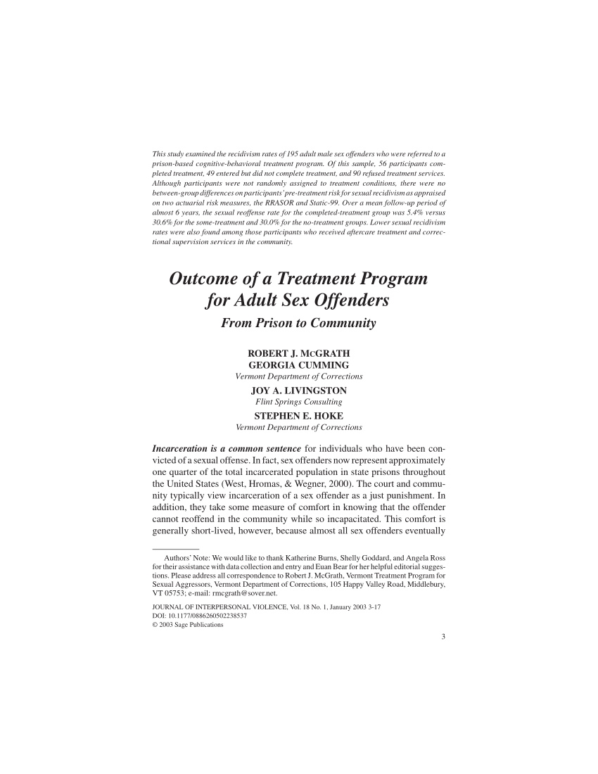 Pdf Outcome Of A Treatment Program For Adult Sex Offenders From Prison To Community 7521