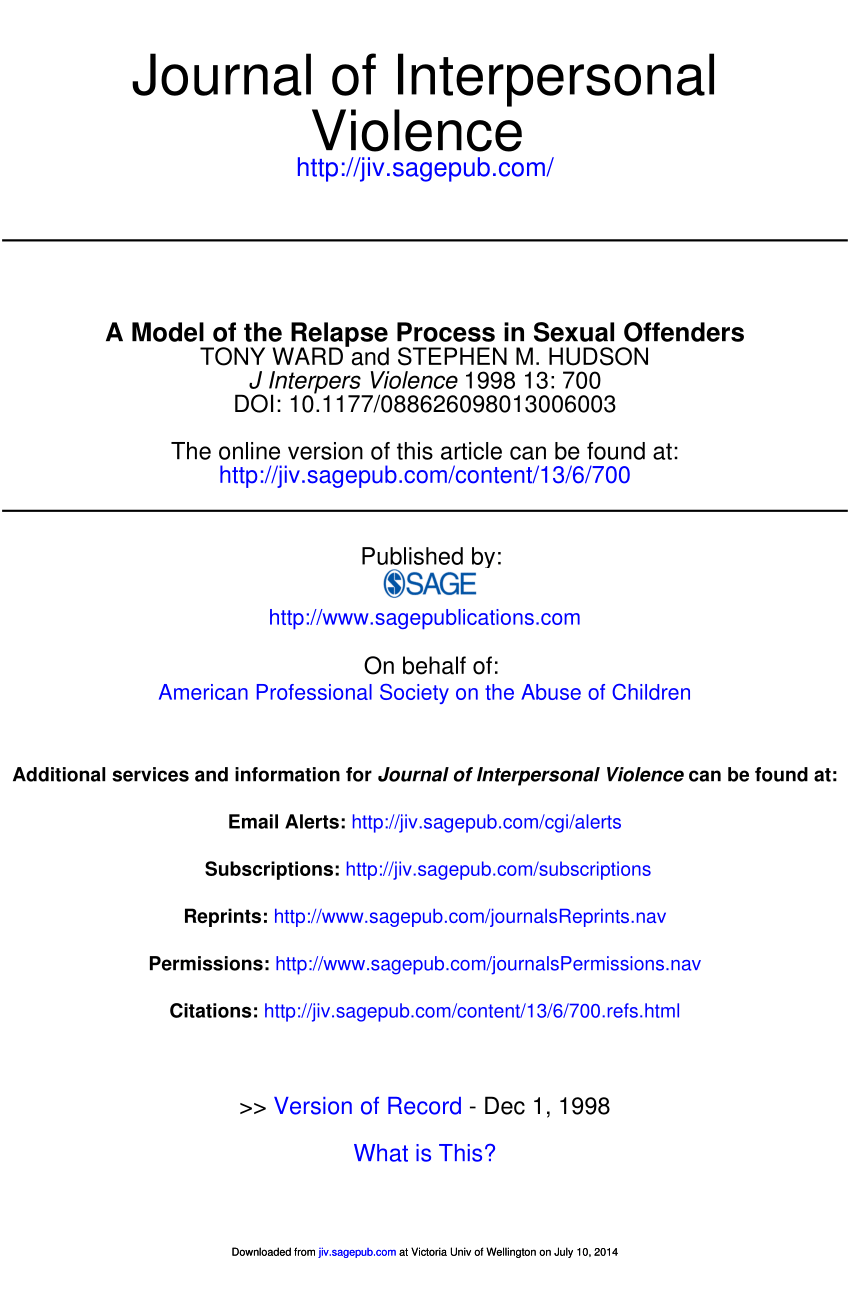 Pdf A Model Of The Relapse Process In Sexual Offenders 1960