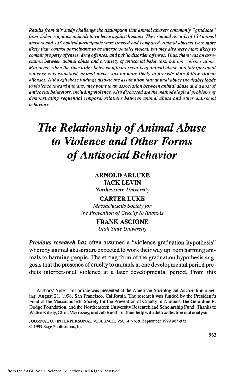 PDF) The Relationship of Animal Abuse to Violence and Other Forms of  Antisocial Behavior