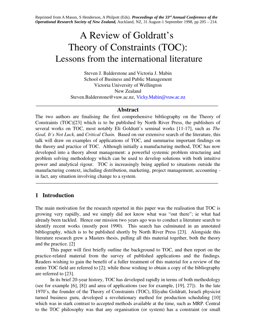 theory of constraints a literature review