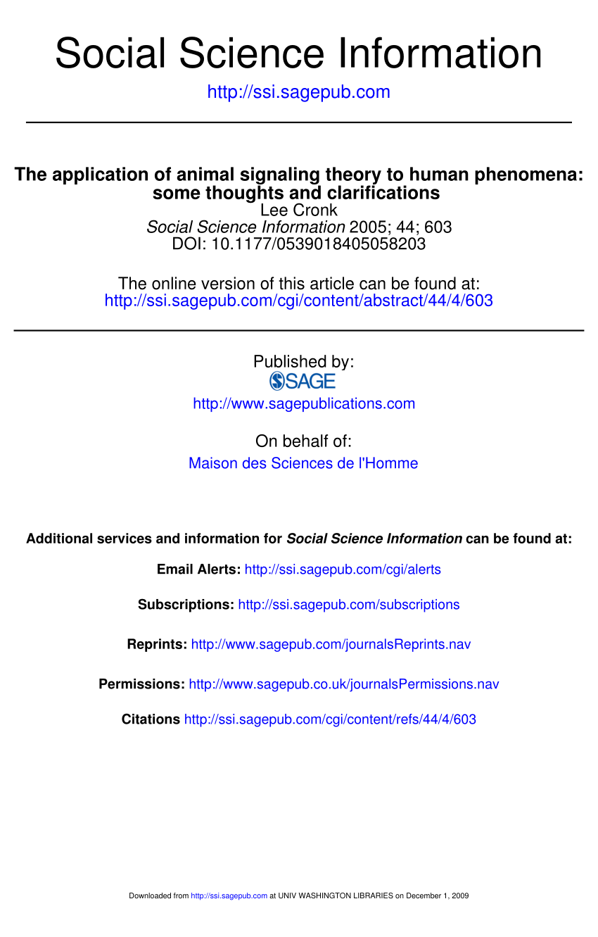 Pdf The Application Of Animal Signaling Theory To Human Phenomena Some Thoughts And Clarifications