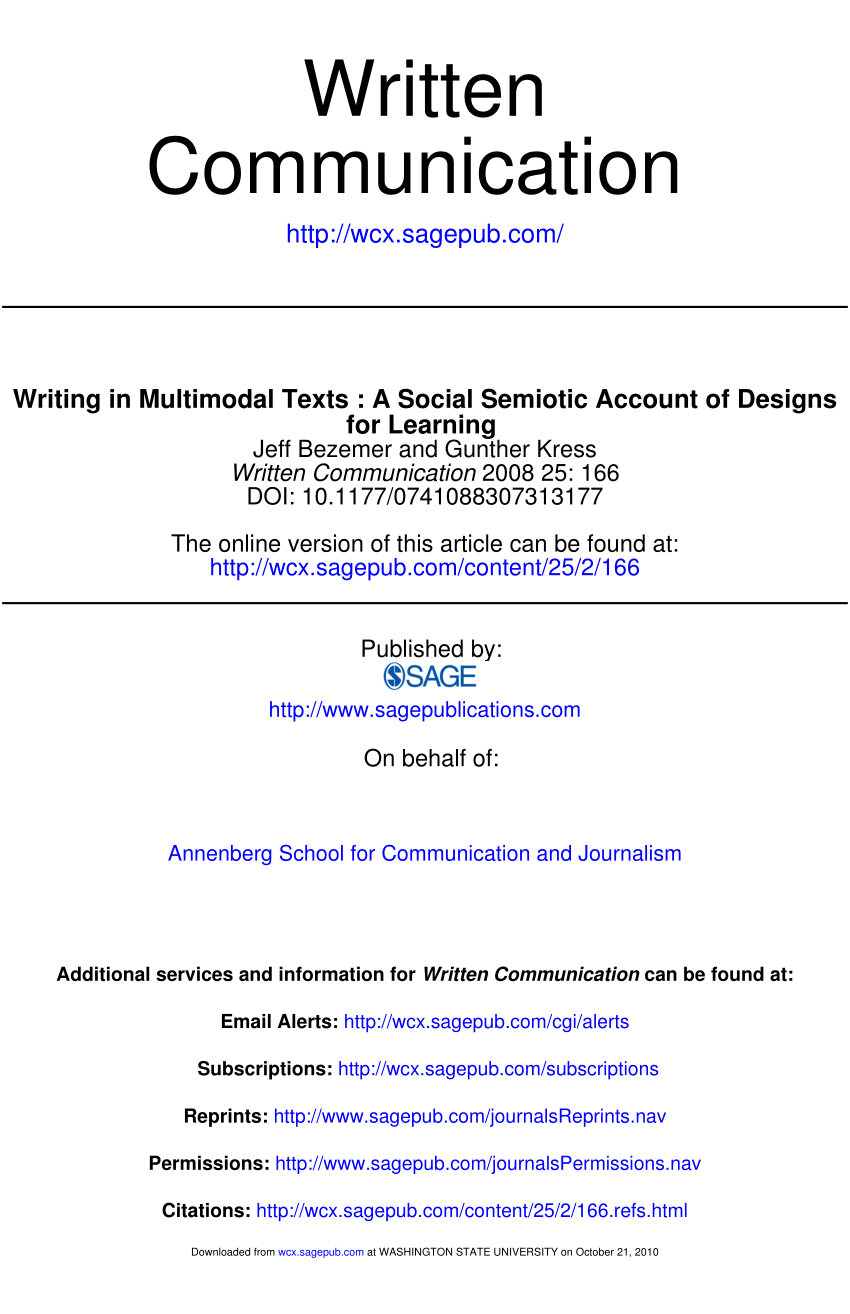 PDF) Writing in Multimodal Texts: A Social Semiotic Account of ...