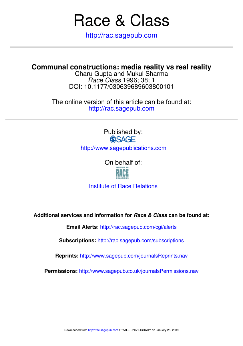 Pdf Communal Constructions Media Reality Vs Real Reality