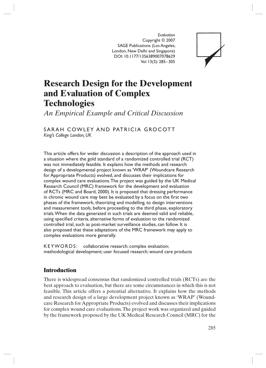 Pdf Research Design For The Development And Evaluation Of Complex Technologiesan Empirical Example And Critical Discussion