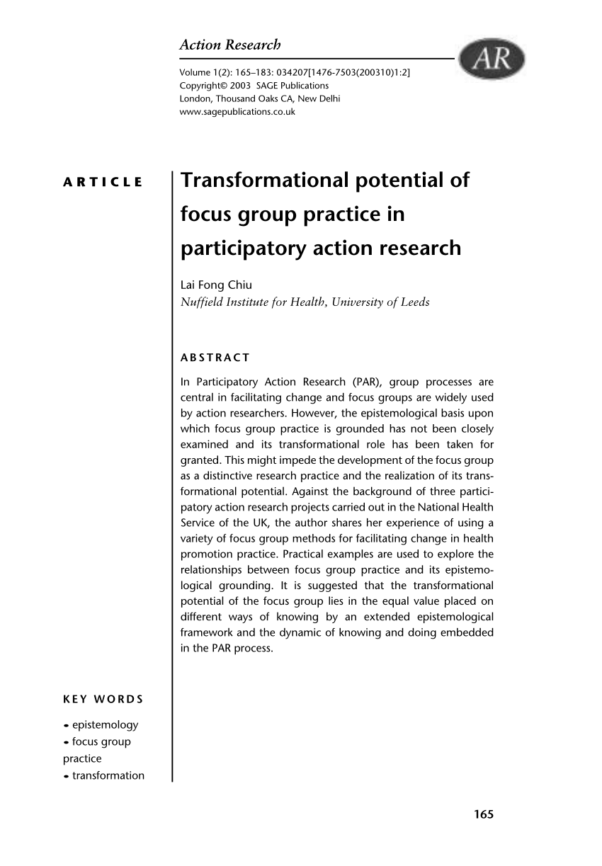 Pdf) Transformational Potential Of Focus Group Practice In Participatory Action Research