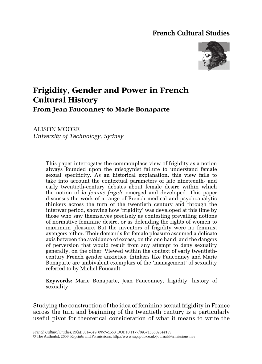 PDF) Frigidity, Gender and Power in French Cultural HistoryFrom Jean Fauconney to Marie Bonaparte picture